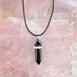 Black Obsidian Hexagon Necklace | Protection & Energy Balance | Adjustable Cord Crystal Pendant