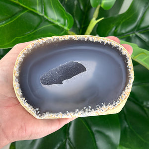 Large Polished Agate Base Slice with Natural Druzy Pocket