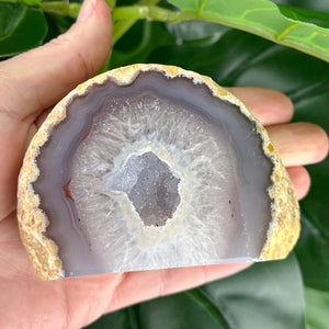 Smoky Grey Agate Geode Slice with Polished Face – Calming Energy