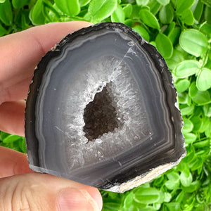 Smoky Grey Agate Geode Slice with Polished Face – Calming Energy