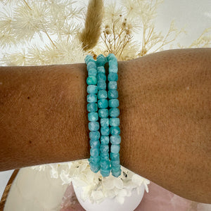 Serene Amazonite Faceted Small Beaded Bracelet - Tranquil Blue Hues