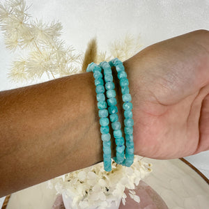 Serene Amazonite Faceted Small Beaded Bracelet - Tranquil Blue Hues