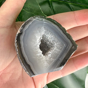 Smoky Grey Agate Geode Slice with Polished Face – Calming Energy