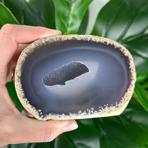Large Polished Agate Base Slice with Natural Druzy Pocket