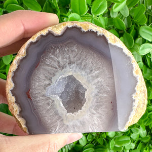 Smoky Grey Agate Geode Slice with Polished Face – Calming Energy