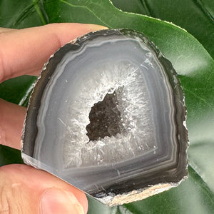 Smoky Grey Agate Geode Slice with Polished Face – Calming Energy