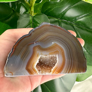 Large Polished Agate Base Slice with Natural Druzy Pocket