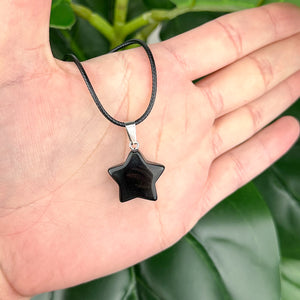 Black Obsidian Star Necklace | Protection & Guidance | Adjustable Cord Crystal Pendant