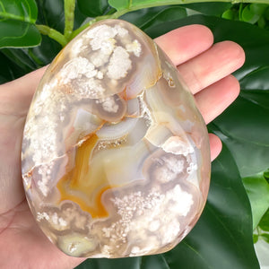Large Polished Flower Agate Freeform with Druzy Pockets – 413g | Radiant Nurturing Energy from Madagascar