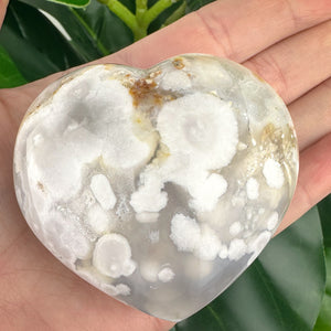 White Flower Agate Heart with Druzy – Peace & Inner Strength (89g)