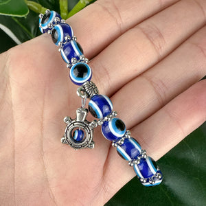 Evil Eye Stretch Bracelet | Turtle Charm | Protection & Calm Energy