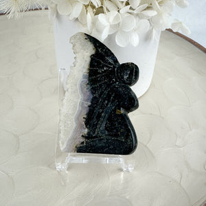Hand Carved Fairy with Quartz Druzy Wings - 41g