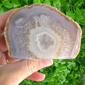 Soft Honey & Cream Agate Slice with Starry Druzy | Freestanding Polished Crystal