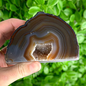Large Polished Agate Base Slice with Natural Druzy Pocket