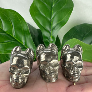 Solid Pyrite Skull With Horns