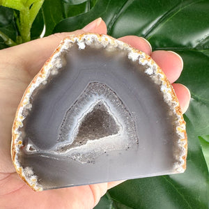 Polished Agate Base Cut with Triangular Druzy Pocket