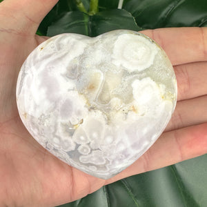 White Flower Agate Heart with Druzy – Peace & Inner Strength (89g)
