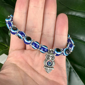 Evil Eye Stretch Bracelet | Owl Charm | Wisdom & Protection