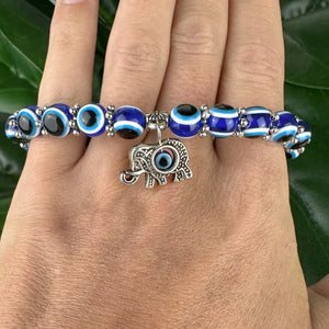 Evil Eye Stretch Bracelet | Elephant Charm | Protection & Strength
