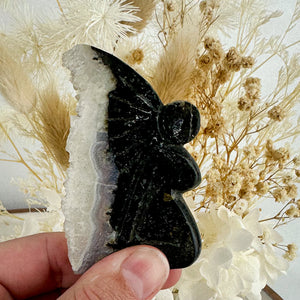 Hand Carved Fairy with Quartz Druzy Wings - 41g