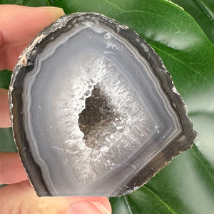 Smoky Grey Agate Geode Slice with Polished Face – Calming Energy