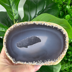 Large Polished Agate Base Slice with Natural Druzy Pocket