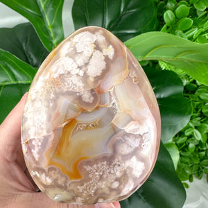 Large Polished Flower Agate Freeform with Druzy Pockets – 413g | Radiant Nurturing Energy from Madagascar