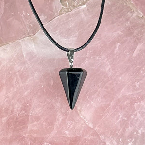 Black Obsidian Point Necklace | Energy Protection & Grounding | Adjustable Cord Crystal