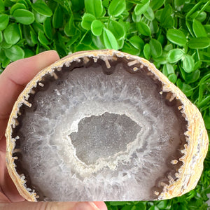 Smoky Agate Geode Slice with Sparkling Centre