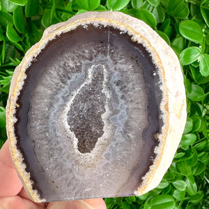 Agate Base Cut with Large Oval Druzy Pocket | Freestanding Polished Crystal | Sparkly Earth Tones