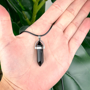 Black Obsidian Hexagon Necklace | Protection & Energy Balance | Adjustable Cord Crystal Pendant