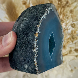 Blue Dyed Agate Geode with Sparkling Druzy - 224g