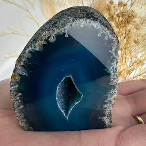 Blue Dyed Agate Geode with Sparkling Druzy - 224g