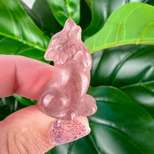 Strawberry Quartz Mini Wolf Carving