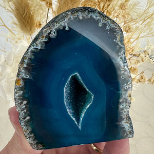 Blue Dyed Agate Geode with Sparkling Druzy - 224g