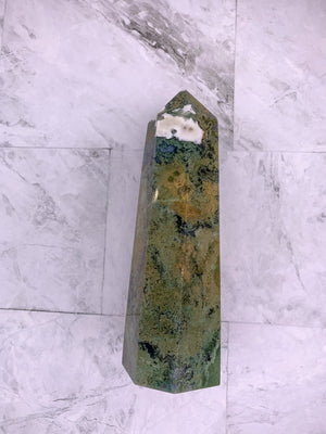 XL Natural Moss Agate Tower