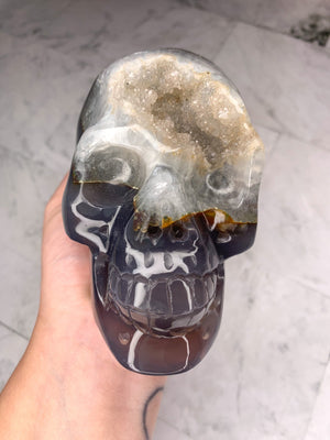 Agate Druzy Skull Carving
