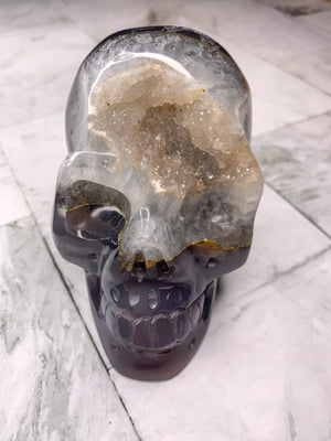 Agate Druzy Skull Carving