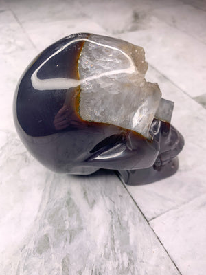 Agate Druzy Skull Carving