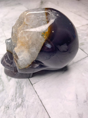 Agate Druzy Skull Carving