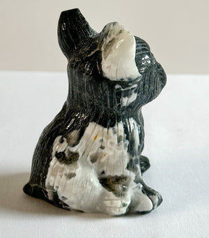 Large French Bulldog Moss Agate Carving