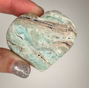 Blue Caribbean Calcite Heart Carving: Embrace Serenity with Blue Aragonite