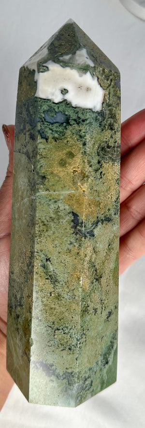 XL Natural Moss Agate Tower