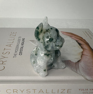 Unique Moss Agate French Bulldog Carving