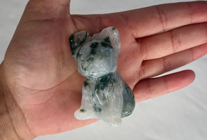 Unique Moss Agate French Bulldog Carving