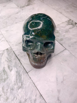 Moss Agate Skull (XL) | Growth & Earth Energy | Statement Crystal
