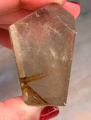 Natural Golden Rutilated Quartz Crystal, Freeform Polished