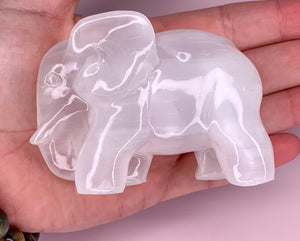 Selenite Elephant Carving