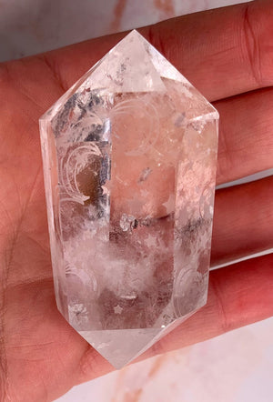 Clear Quartz Double Terminated Engraved Moon and Stars, Moon Star Clear Quartz Wand, Point