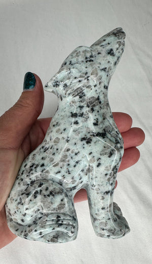 Large Kiwi Jasper Crystal Wolf Carving